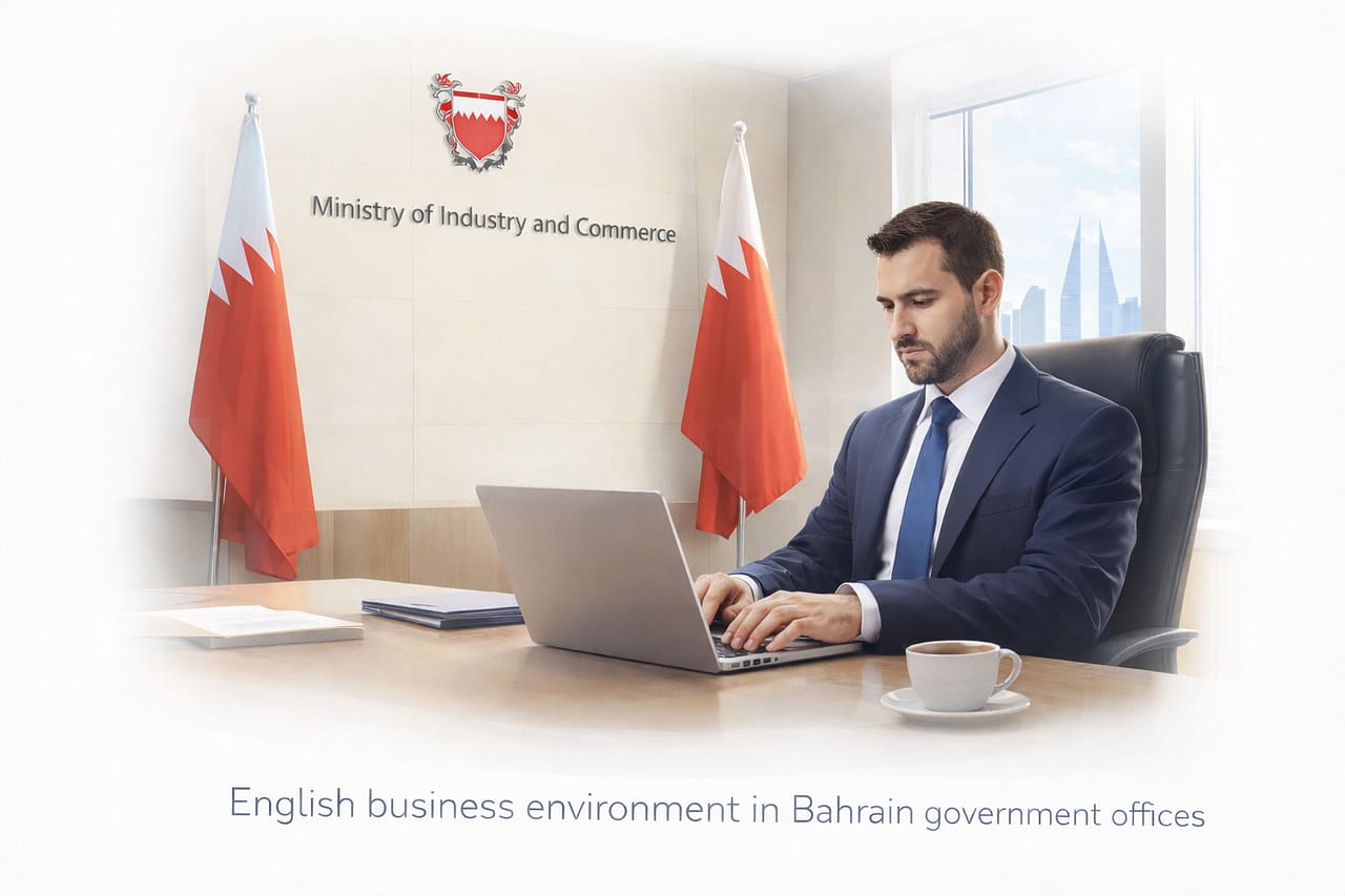 Professional working environment in Bahrain government offices supporting English-language business communication